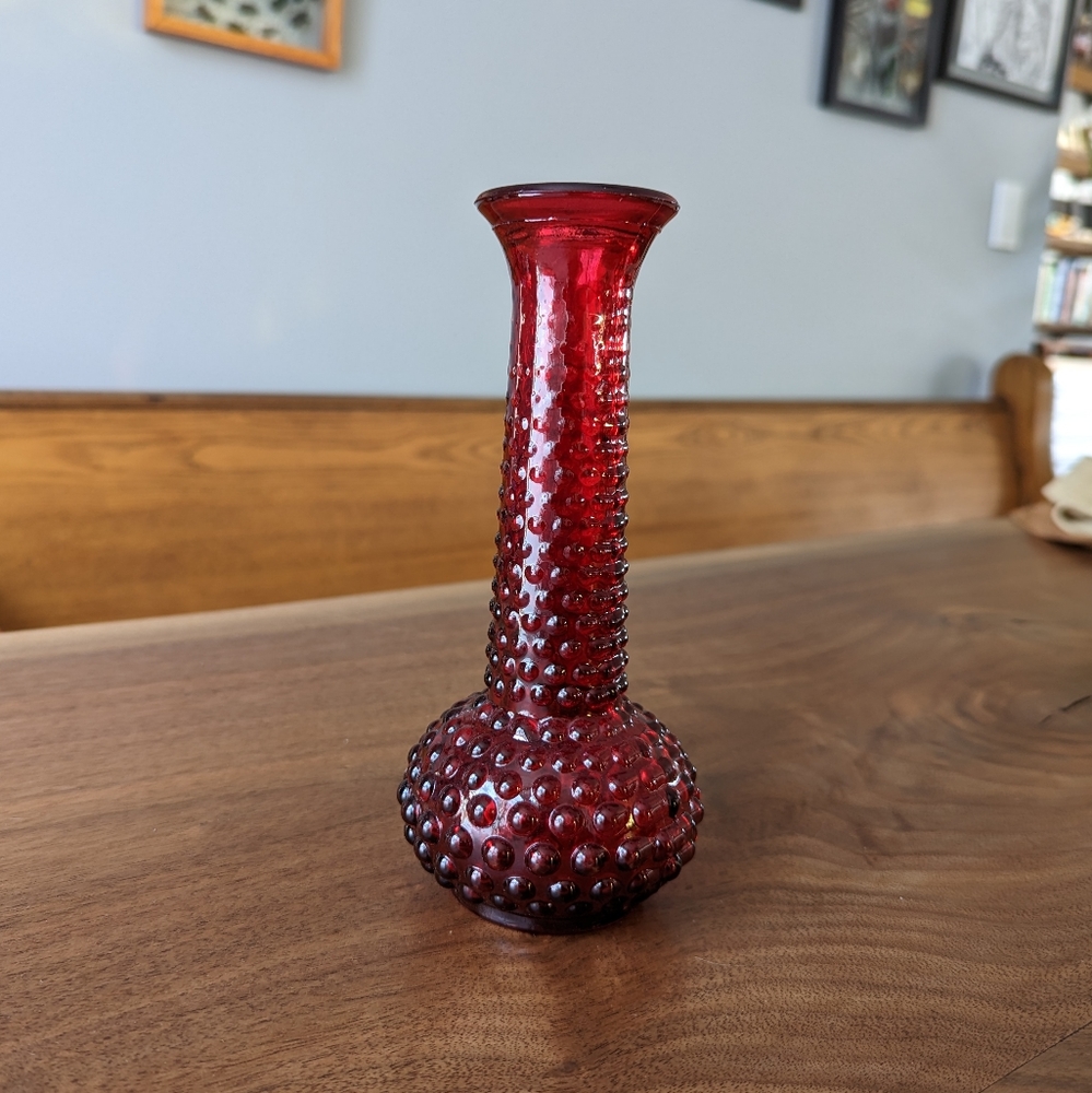 Vintage Brody Co Red Glass Bubble Vase